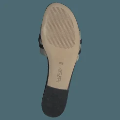 Lauren Ralph Lauren Alegra Canvas-Leather Slide Sandal Natural / Black Svart New