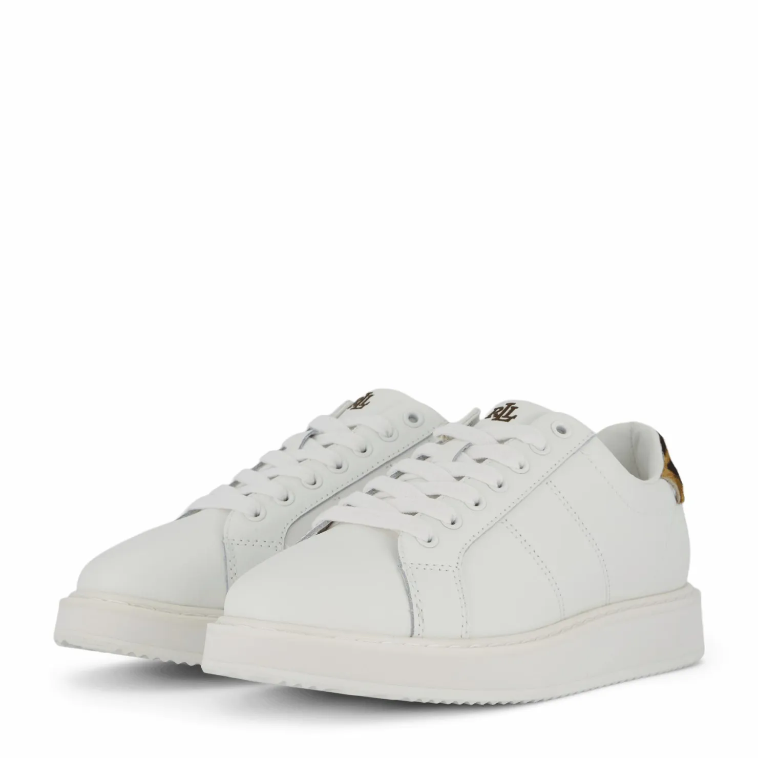 Lauren Ralph Lauren Angeline IV Leather & Haircalf Trainer Snow White/Chestnut Brown Vit