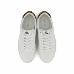 Lauren Ralph Lauren Angeline IV Leather & Haircalf Trainer Snow White/Chestnut Brown Vit