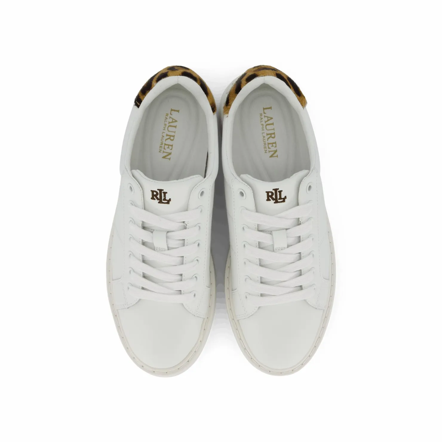 Lauren Ralph Lauren Angeline IV Leather & Haircalf Trainer Snow White/Chestnut Brown Vit