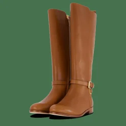 Lauren Ralph Lauren Blayke Burnished Leather Tall Boot Deep Saddle Tan Brun Best