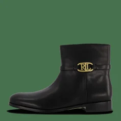 Lauren Ralph Lauren Briela Burnished Leather Bootie Black Svart Hot