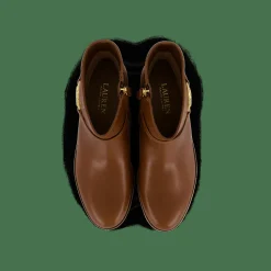 Lauren Ralph Lauren Briela Burnished Leather Bootie Deep Saddle Tan Brun Discount