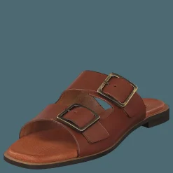 A Pair Buckles Square Flat Cognac Brun Hot