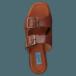 A Pair Buckles Square Flat Cognac Brun Hot
