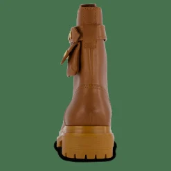 Lauren Ralph Lauren Cammie Burnished Leather Boot Deep Saddle Tan Brun Outlet