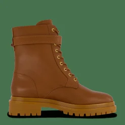 Lauren Ralph Lauren Cammie Burnished Leather Boot Deep Saddle Tan Brun Outlet