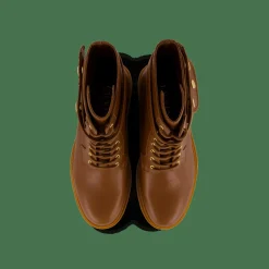 Lauren Ralph Lauren Cammie Burnished Leather Boot Deep Saddle Tan Brun Outlet