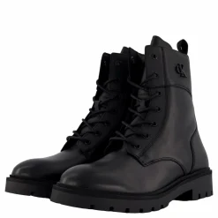 Calvin Klein Combat Boot Mid Zip Lth In Cal Triple Black Svart New