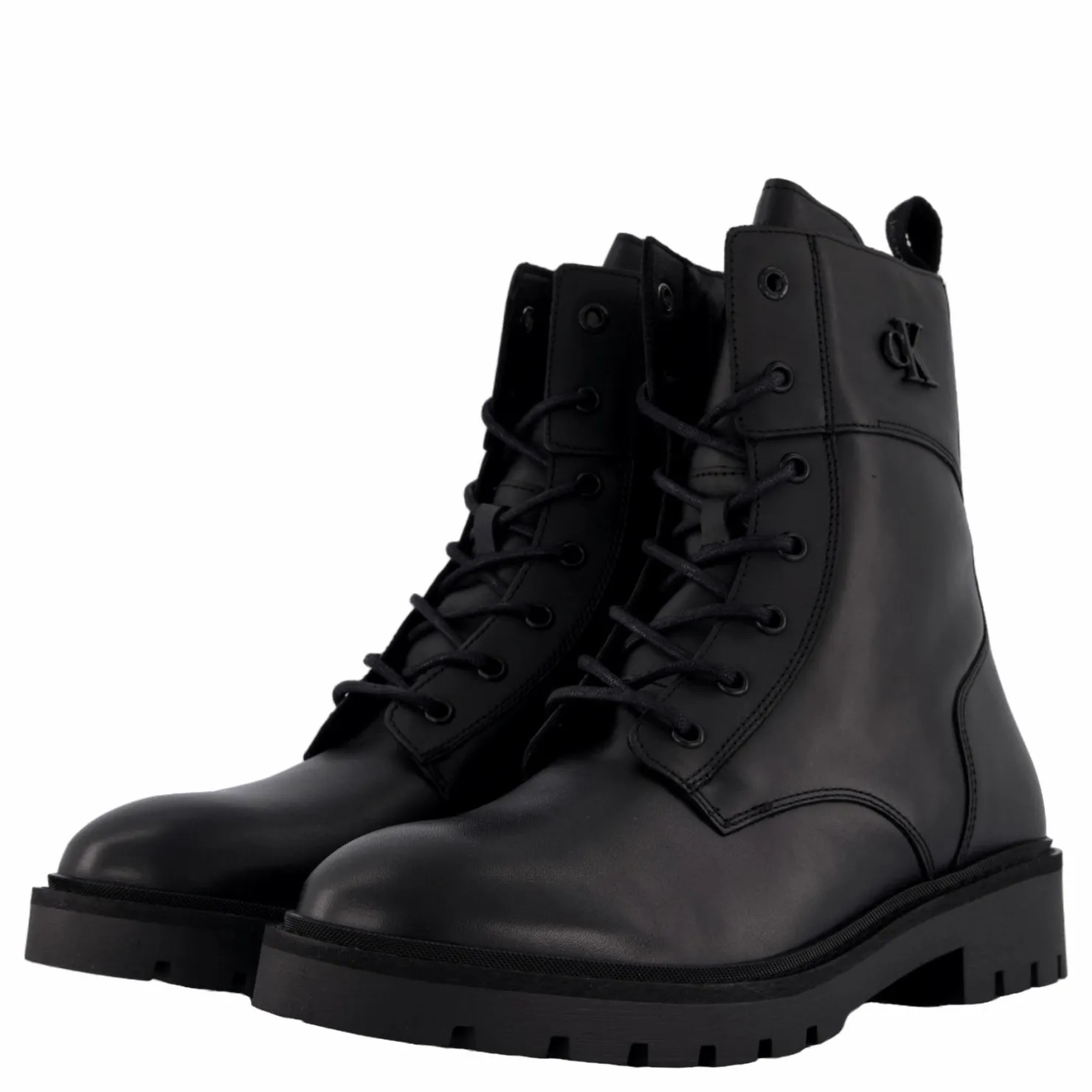 Calvin Klein Combat Boot Mid Zip Lth In Cal Triple Black Svart New