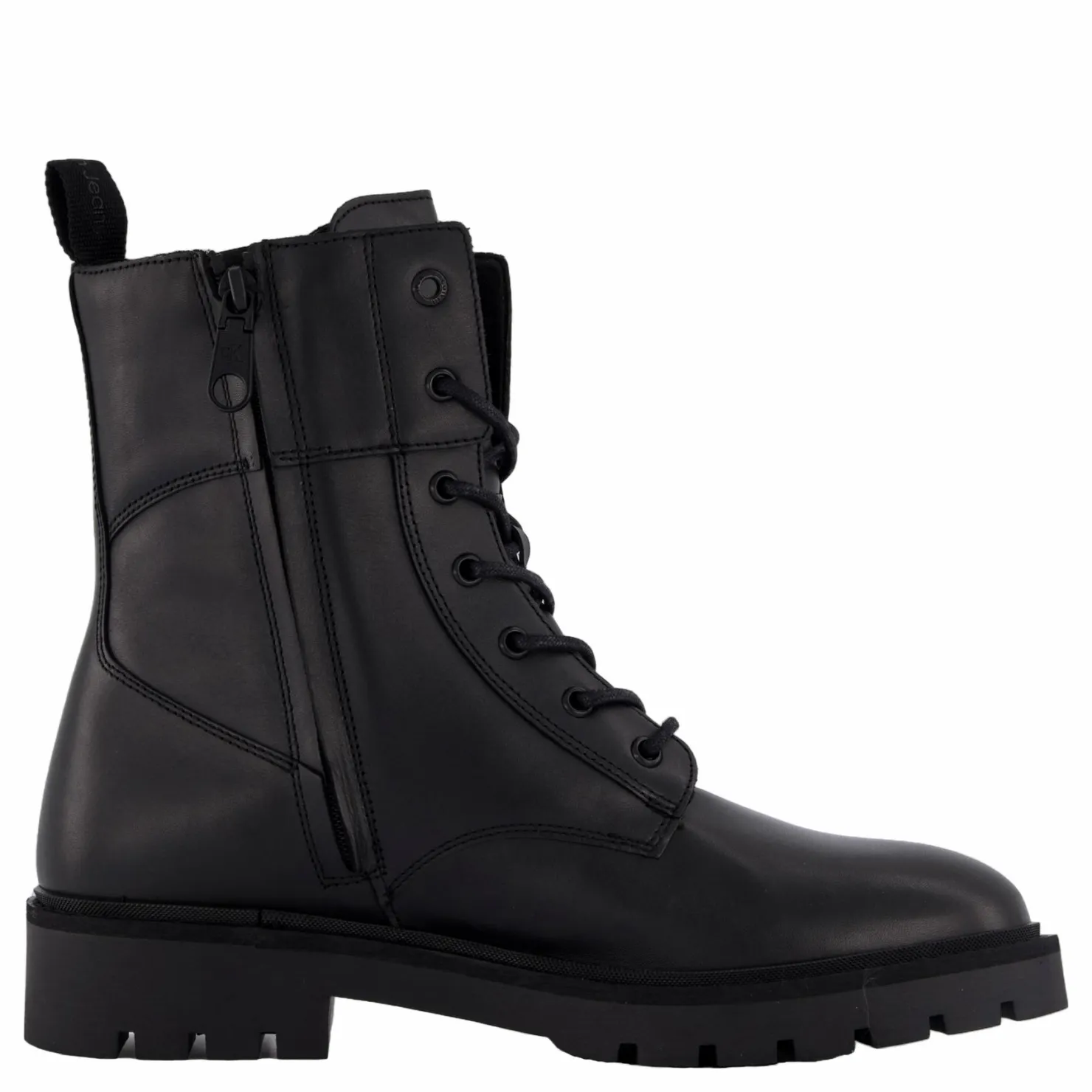 Calvin Klein Combat Boot Mid Zip Lth In Cal Triple Black Svart New