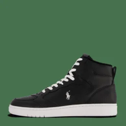 Polo Ralph Lauren Court Leather High-Top Sneaker Black / White PP Svart Discount