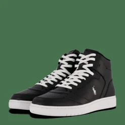Polo Ralph Lauren Court Leather High-Top Sneaker Black / White PP Svart Discount