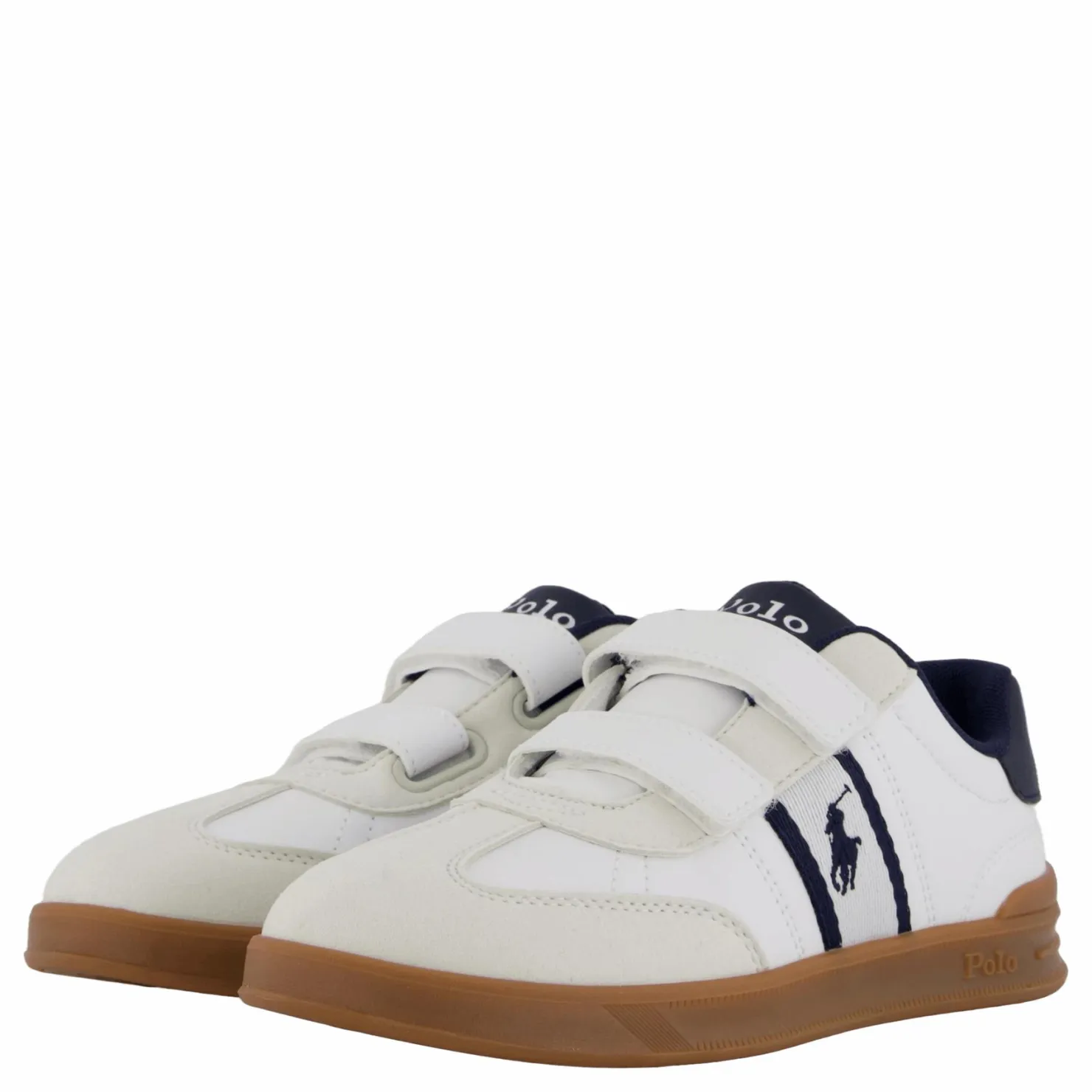 Ralph Lauren Junior Heritage Court Iii Ez T-toe C-white Smooth/grey Micro/navy Vit New