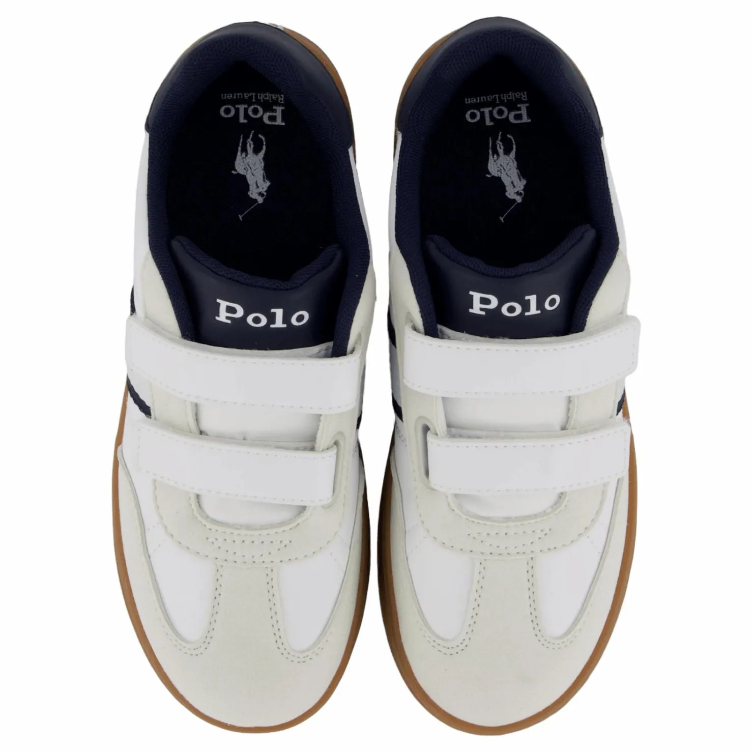 Ralph Lauren Junior Heritage Court Iii Ez T-toe C-white Smooth/grey Micro/navy Vit New