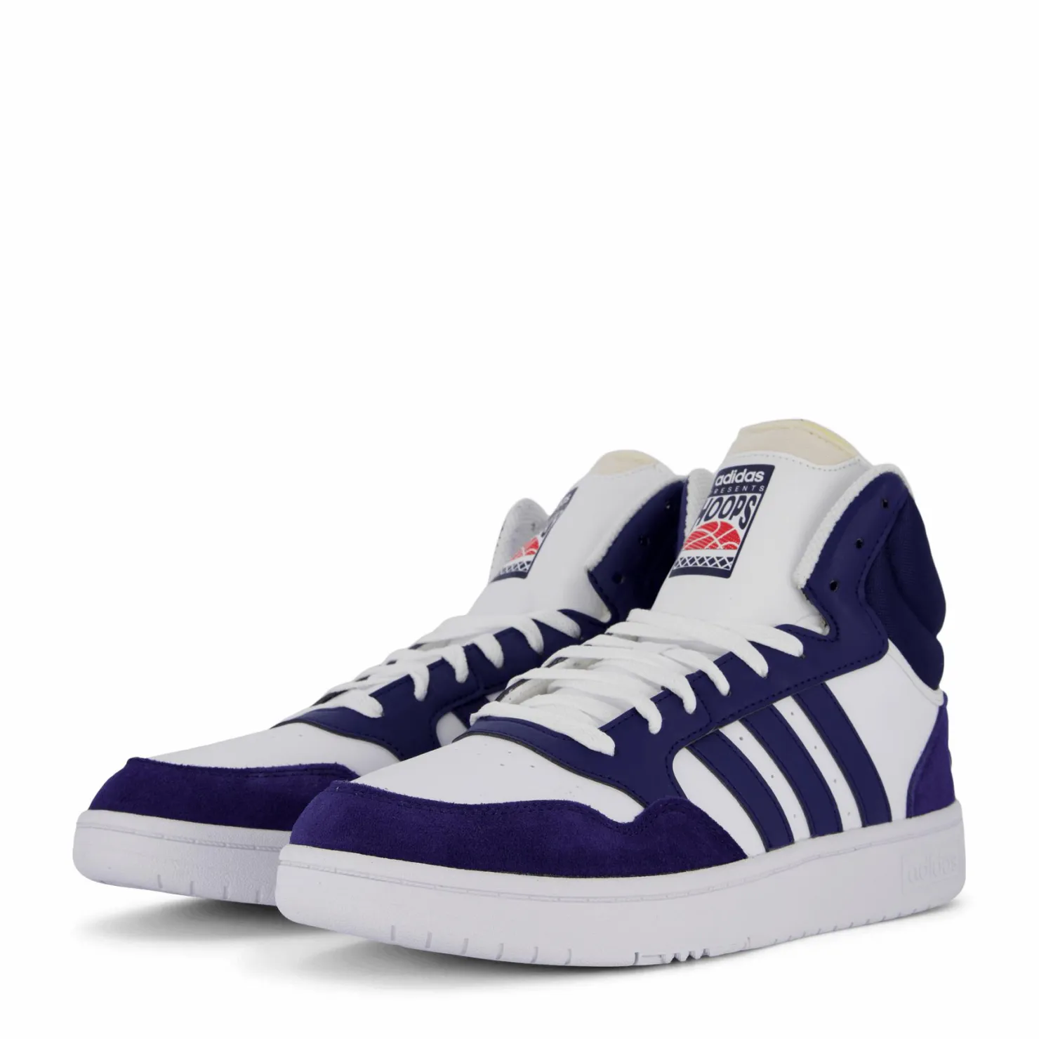 adidas Hoops 3 Mid Lifestyle Basketball Classic Vintage Shoes Cloud White / Dkblue / Dkblue Blå Hot