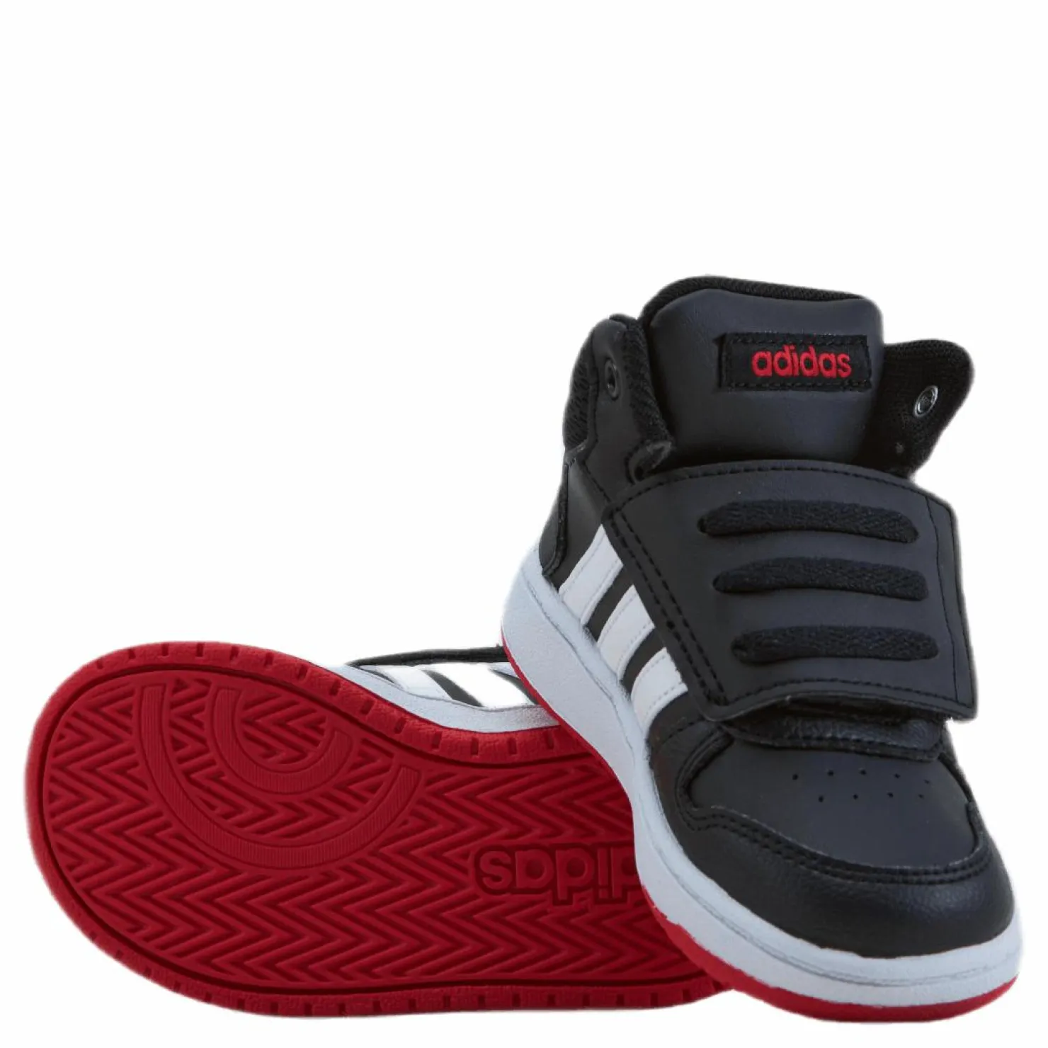 adidas Hoops 2.0 Mid Shoes Core Black / Cloud White / Vivid Red Svart Online