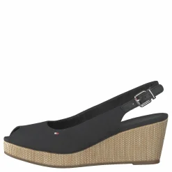 Tommy Hilfiger Iconic Elba Sling Back Wedge Black Bds Beige Hot