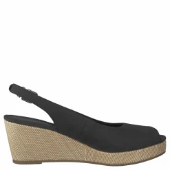 Tommy Hilfiger Iconic Elba Sling Back Wedge Black Bds Beige Hot