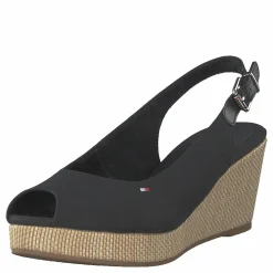 Tommy Hilfiger Iconic Elba Sling Back Wedge Black Bds Beige Hot