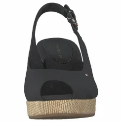 Tommy Hilfiger Iconic Elba Sling Back Wedge Black Bds Beige Hot