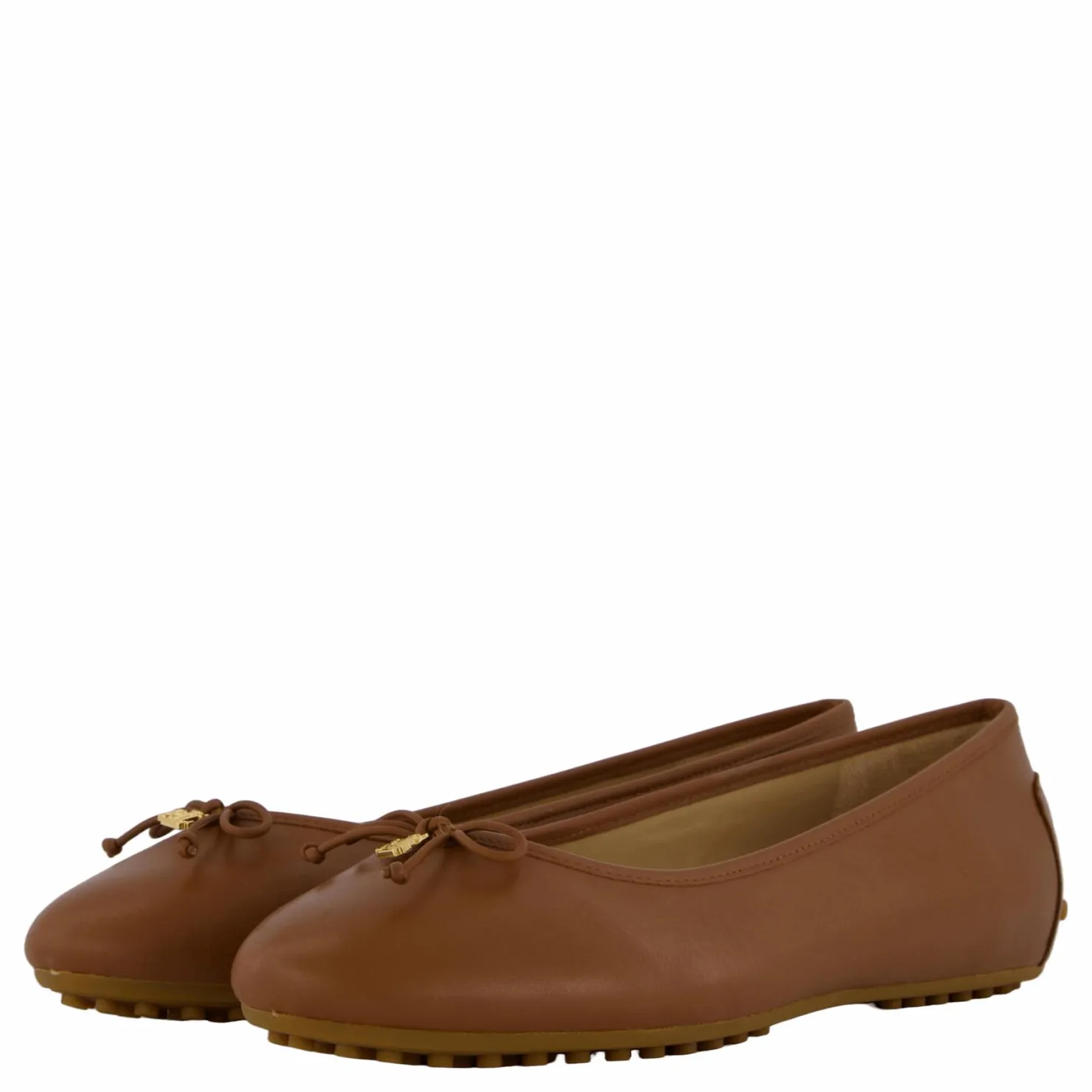 Lauren Ralph Lauren Jayna Nappa Leather Driver Flat Deep Saddle Tan Brun Sale