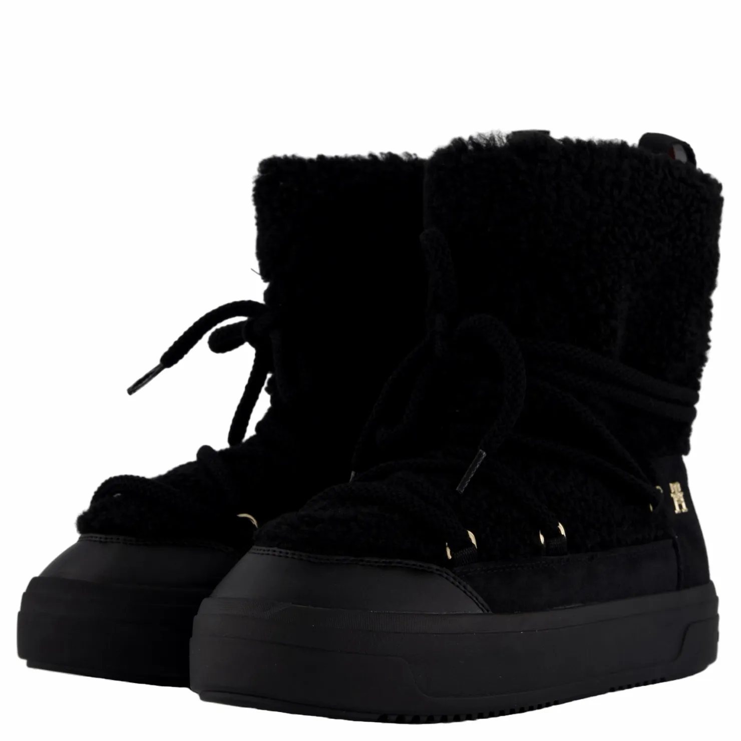 Tommy Hilfiger Lace-up Faux Shearling Snowboo Black Svart Clearance