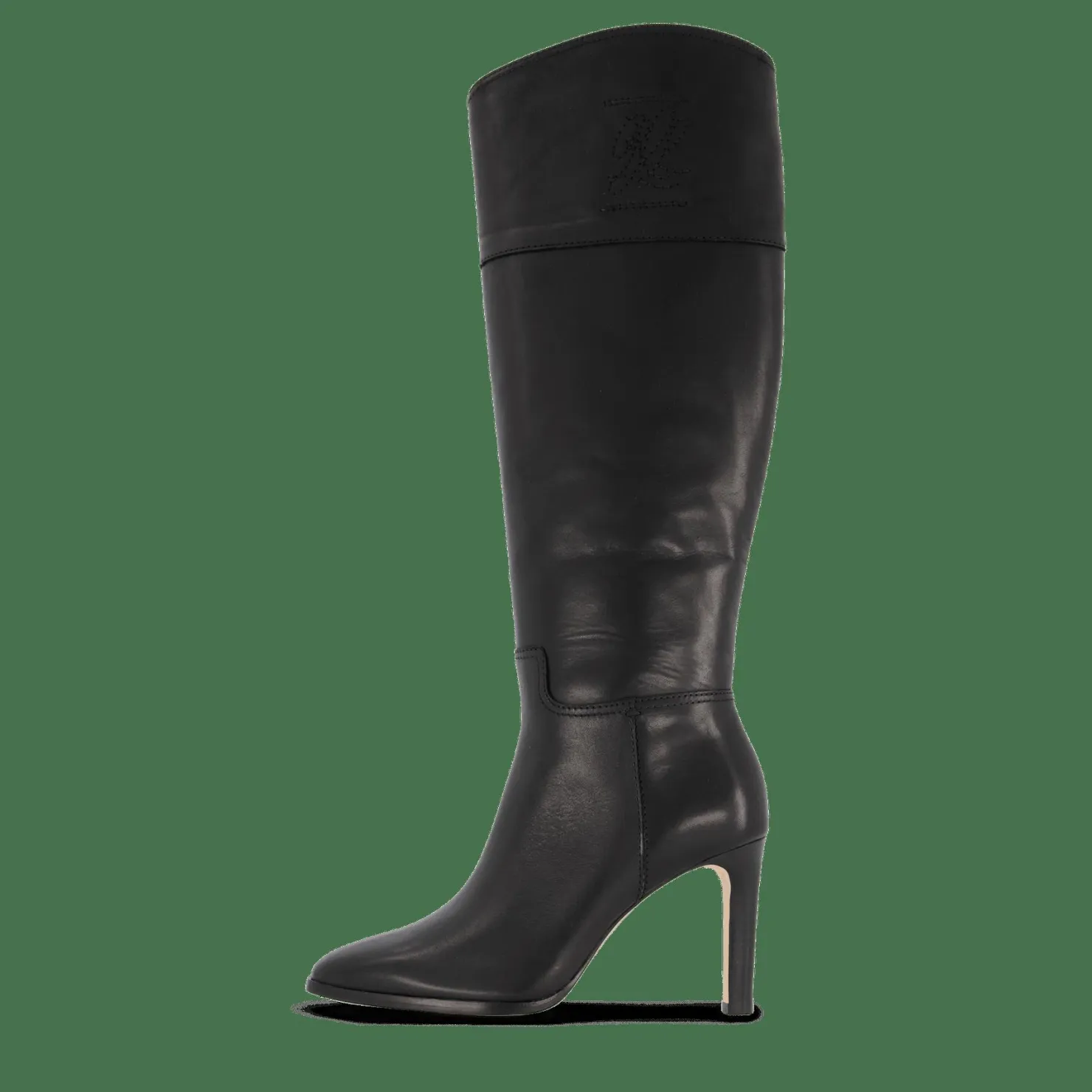Lauren Ralph Lauren Page Burnished Leather Tall Boot Black Svart Sale