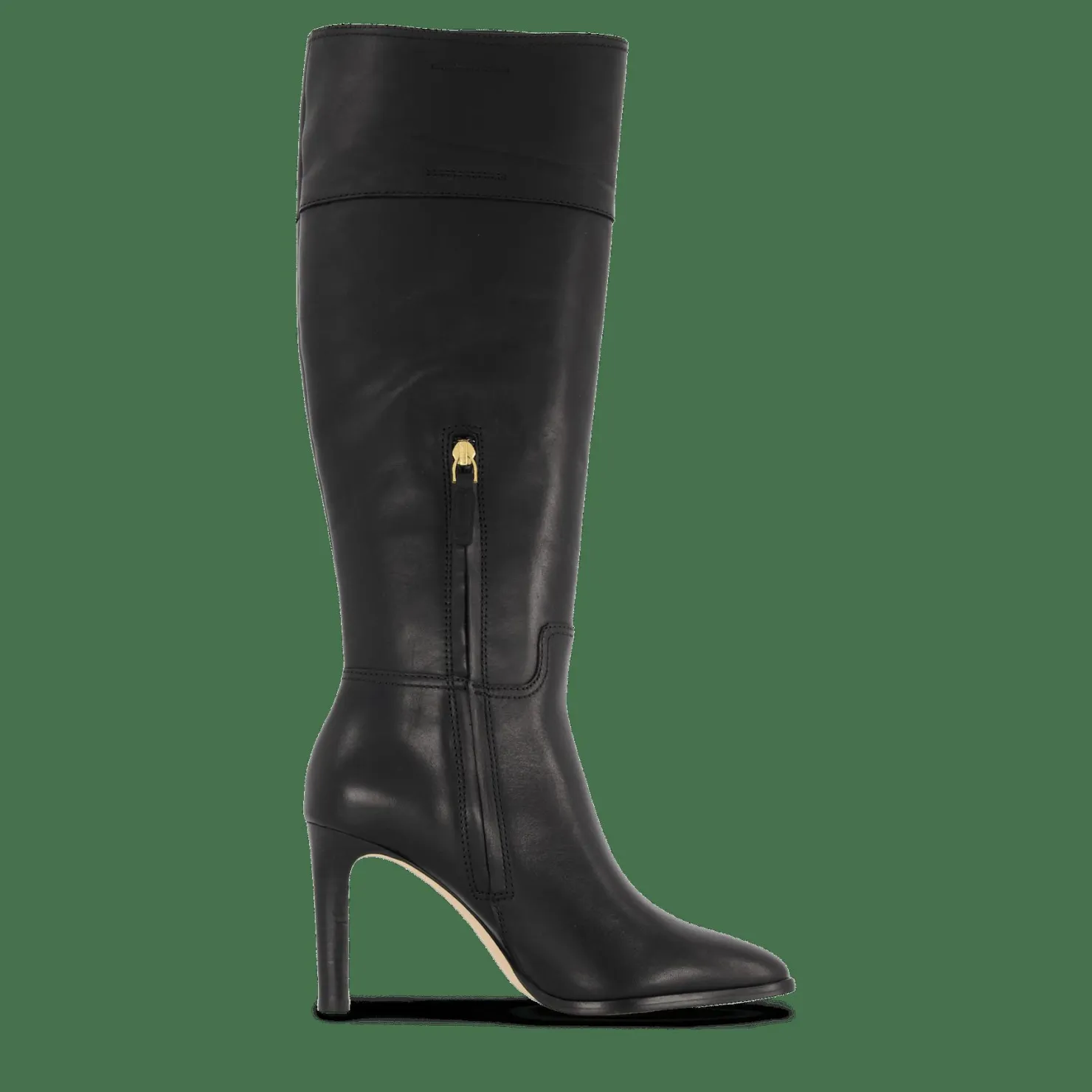 Lauren Ralph Lauren Page Burnished Leather Tall Boot Black Svart Sale