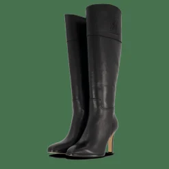 Lauren Ralph Lauren Page Burnished Leather Tall Boot Black Svart Sale