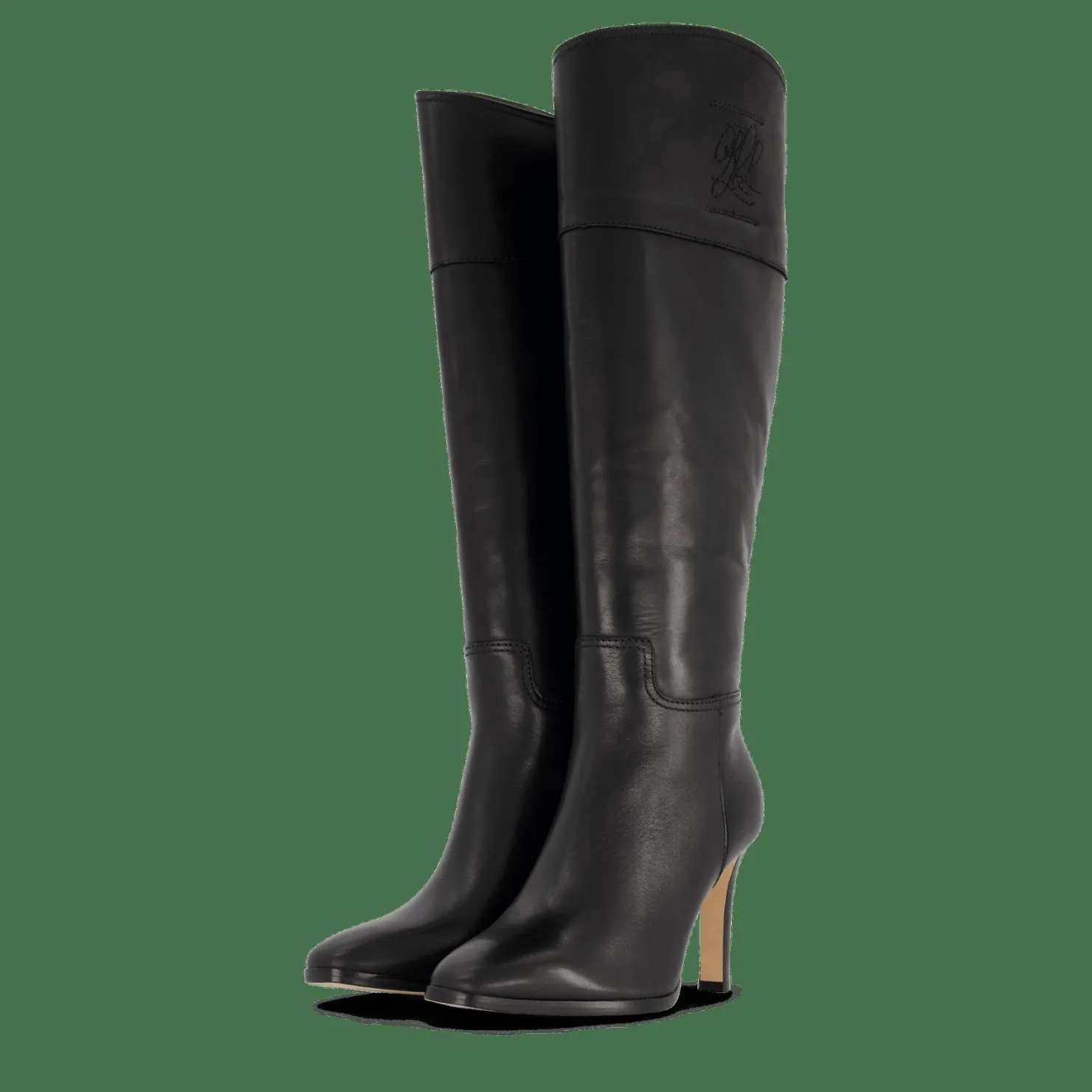 Lauren Ralph Lauren Page Burnished Leather Tall Boot Black Svart Sale