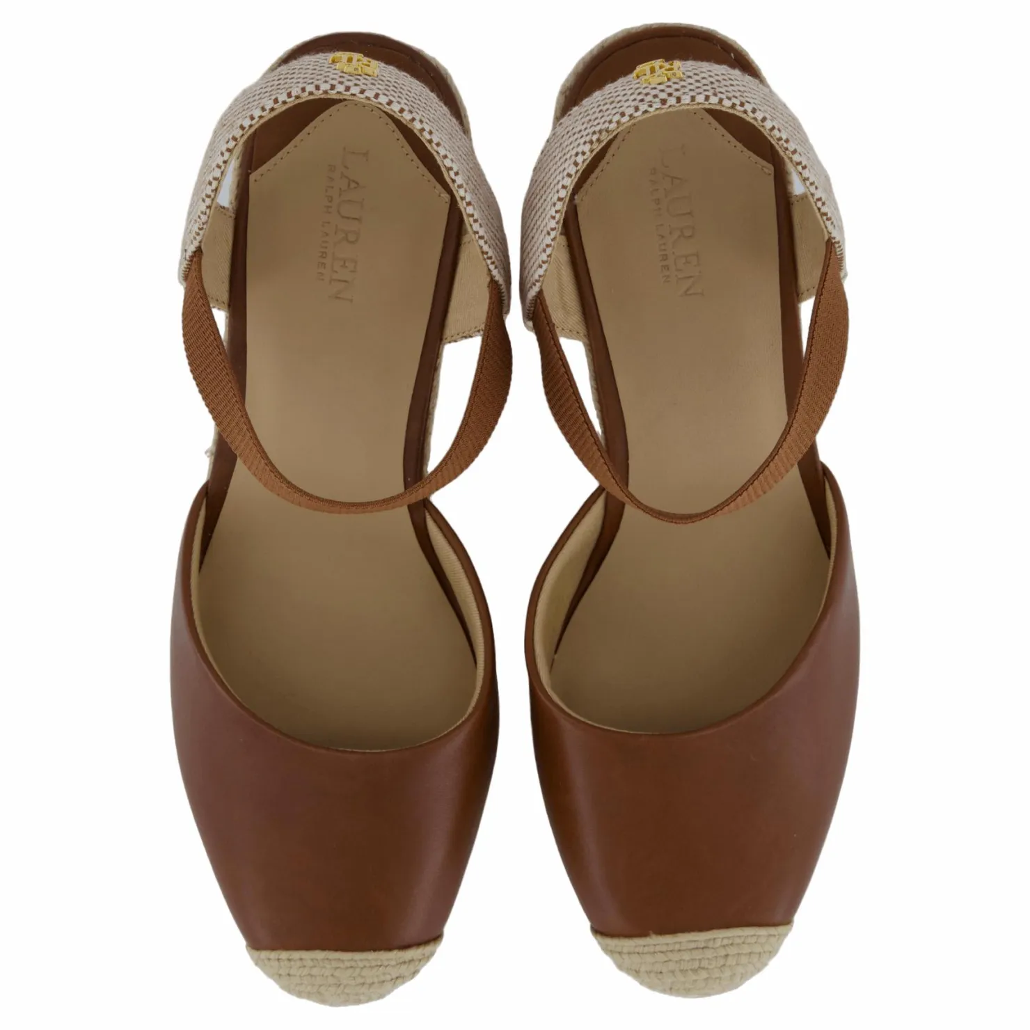 Lauren Ralph Lauren Pearle II Leather & Canvas Espadrille Deep Saddle Tan / Neutral / Deep Saddle Tan Beige Best
