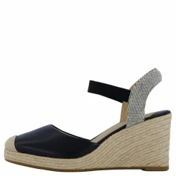 Lauren Ralph Lauren Pearle II Leather & Canvas Espadrille Black / Natural / Black Svart Clearance