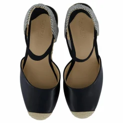 Lauren Ralph Lauren Pearle II Leather & Canvas Espadrille Black / Natural / Black Svart Clearance