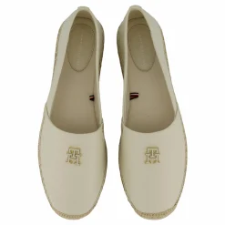 Tommy Hilfiger Th Logo Leather Espadrille Beige New