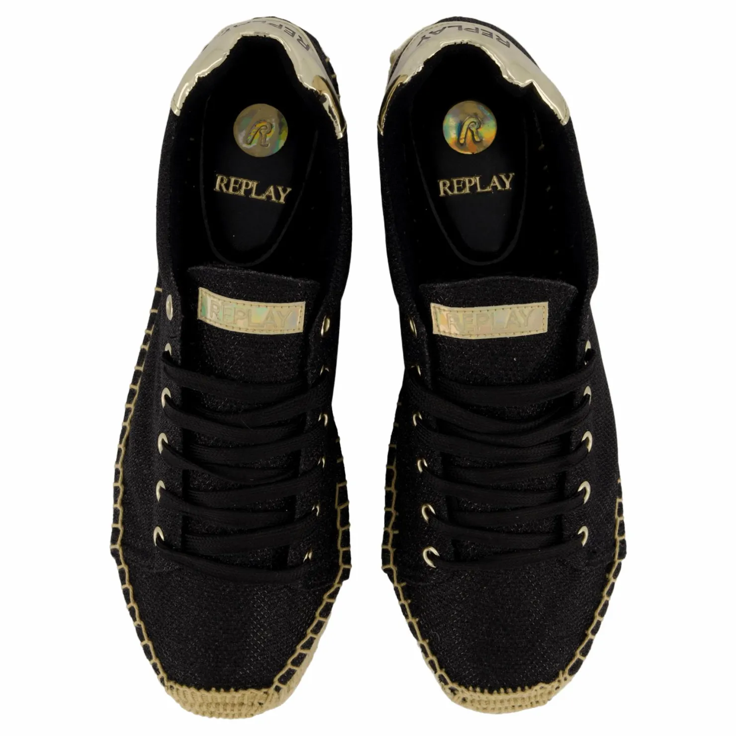 Replay Winn Espadrille Black Svart och Metallisk Sale